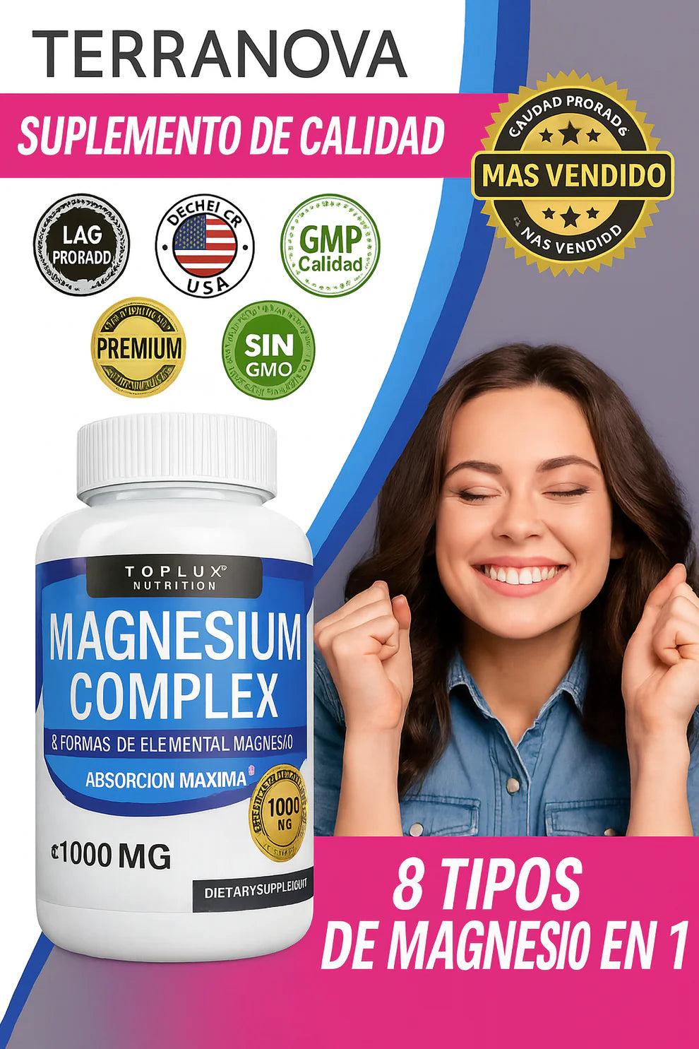 Magnesium Complex Premium 1000mg – 60 cápsulas 💊 8 tipos de magnesio en 1 fórmula completa