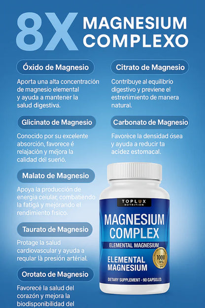 Magnesium Complex Premium 1000mg – 60 cápsulas 💊 8 tipos de magnesio en 1 fórmula completa