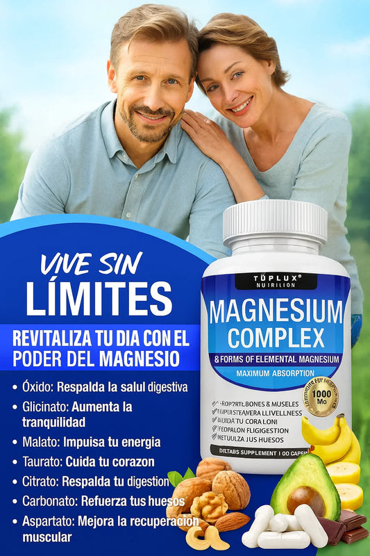 Magnesium Complex Premium 1000mg – 60 cápsulas 💊 8 tipos de magnesio en 1 fórmula completa