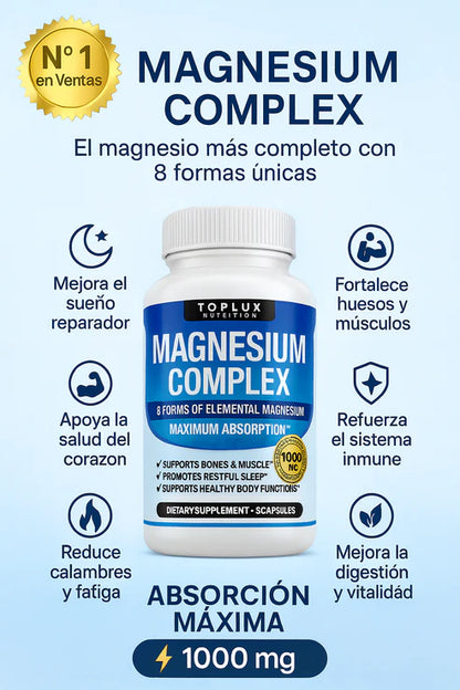 Magnesium Complex Premium 1000mg – 60 cápsulas 💊 8 tipos de magnesio en 1 fórmula completa